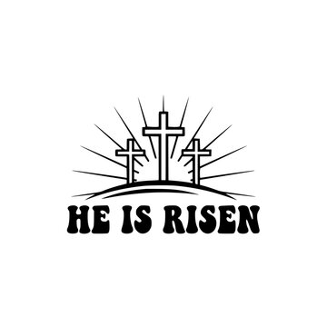 He Is Risen Christian Easter SVG - Three Crosses Silhouette with Retro Typography Generative ai 