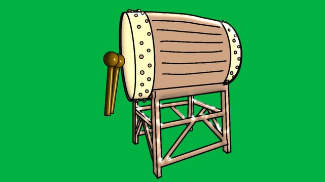 3D animated video of a moving drum and beater with a green screen background to welcome the holy month of Ramadan or Eid al-Fitr.