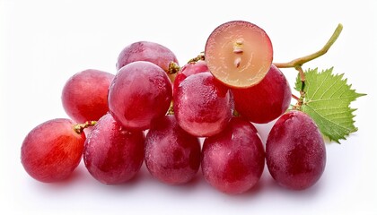Red Grapes Fresh Healthy Fruit Slices Whole Isolated On White For Food Background