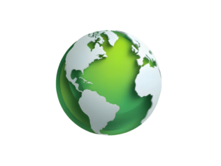 3D green eco-friendly earth globe icon on transparent background