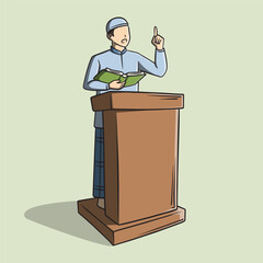 Muslim Man Giving Religious Speech at Podium Illustration
