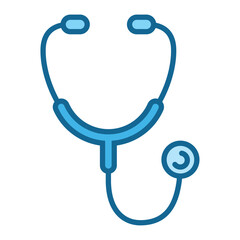 Blue cartoon stethoscope icon for medical illustrations. Can be used in healthcare websites, educational materials, or medical presentations.
