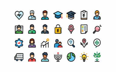 Fototapeta premium Sectors of Society and Business Flat Vector Icons