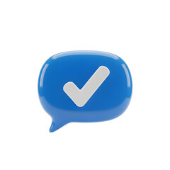 Blue Speech Bubble with White Checkmark Icon on White Background