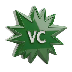 Green Starburst Icon with VC Lettering on White Background