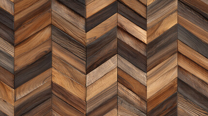 A close-up shot of a unique wooden floor with a chevron pattern. This intricate design, featuring natural wood grain and various shades of brown, is both elegant and timeless.