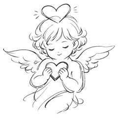 Guardian Angel of Love: An ethereal illustration of a cherubic angel, with a halo and wings, tenderly holding a heart, embodying love, compassion, and divine protection.