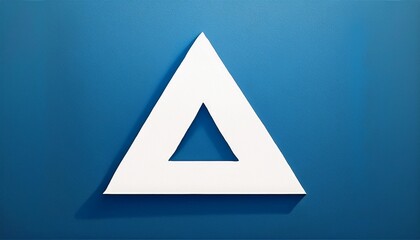 Minimal white triangle symbol on blue background, abstract geometric icon with clean modern style for business, tech and web design