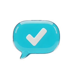 Turquoise Speech Bubble with White Checkmark Icon on White Background