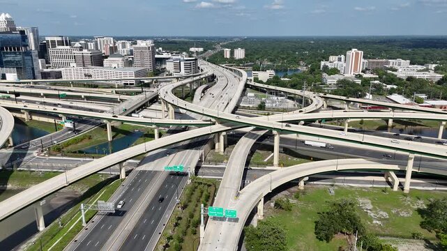 Major I-4 and 408 highway interchange at downtown Orlando in Orange County, Florida. 