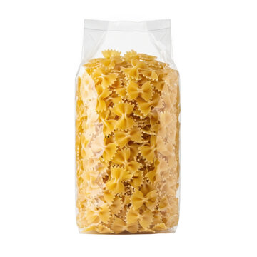plastic bag filled with farfalle pasta isolated on transparent background