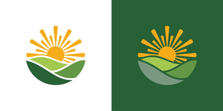 Dual meaning logo combining sun and landscape elements, symbolizing nature, balance, harmony, growth, and a bright, sustainable environment.