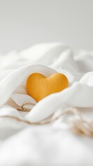 Yellow heart on white fabric