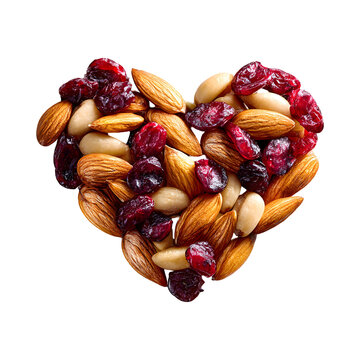 Heart shaped Arrangement of Healthy Almonds and Dried Cranberries