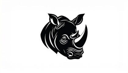 Fototapeta premium Striking Black and White Rhino Head Illustration - Powerful Wildlife Portrait.