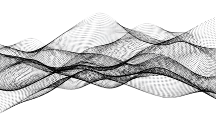 Abstract Black Flowing Mesh Waves on White Background