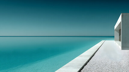 Obraz premium Minimalist Architecture Meets Tranquil Waters A Serene Coastal Scene.