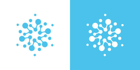Dual meaning logo combining molecular shapes and connected dots, symbolizing scientific innovation, connectivity, research, and integrated technological systems.