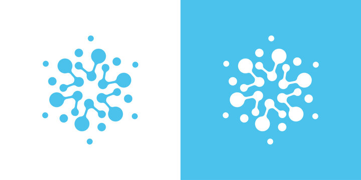 Dual meaning logo combining molecular shapes and connected dots, symbolizing scientific innovation, connectivity, research, and integrated technological systems.