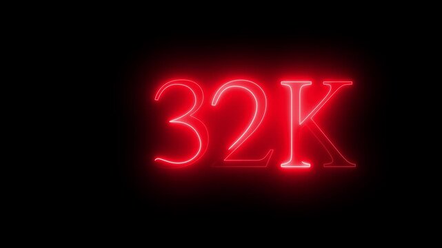 Glowing Red 32 K Neon Sign on Black Background with Futuristic Aesthetic