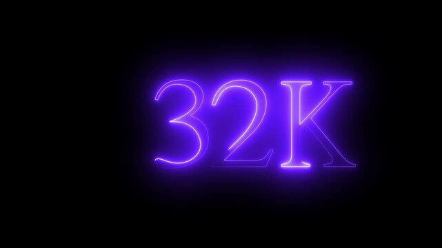 Purple Neon 32 K Sign Glowing Number Thirty Two Thousand on Black Background neon sign