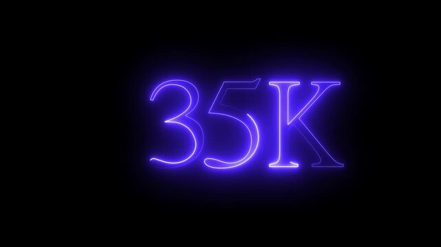 Glowing neon blue color 35k number text icon animation followers or subscribers and like comment letter celebration