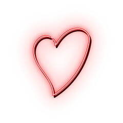 Simple red handwritten neon light heart symbol for love, romance, Valentine's Day, etc.