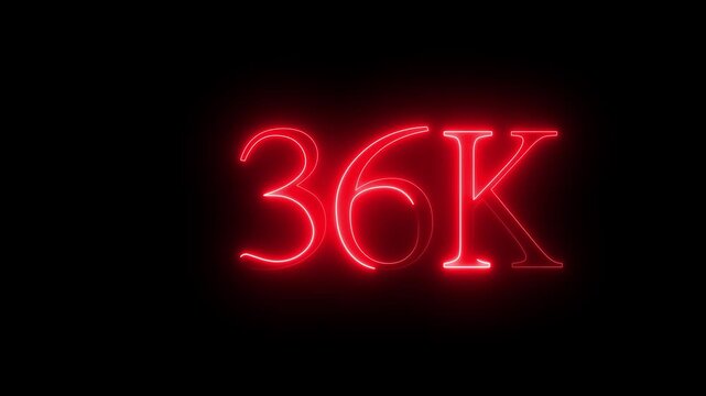 Glowing neon line with 36k Ultra video technology icon isolated on black background. 36K subscribers modern animation banner design. 49k Followers Celebration text animation. "4K" interface, isolated