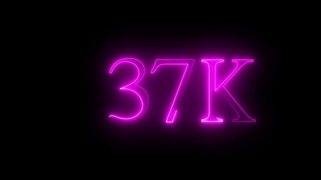 Neon Number 37 K Purple Glow Isolated on Black Background for Social Media Follower Count or Statistic Display