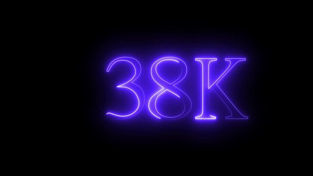 Glowing Purple Neon Number 38 K on Black Background with Double Outline thirty eight thousand neon sign