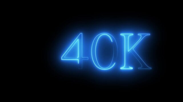 Glowing Blue Neon Number 40 K on Black Background forty thousand neon sign