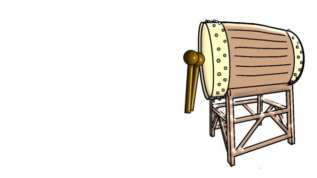 3D animated video of a moving drum and beater with a white background to welcome the holy month of Ramadan or Eid al-Fitr.