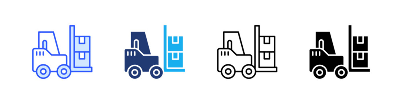 Forklift Multiple Style Icon Set Vector 