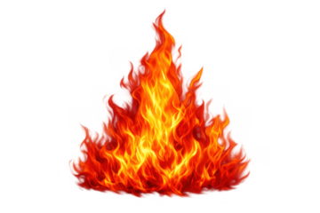Fire flames burning with red and orange colors on a transparent background, depicting heat, energy, and danger