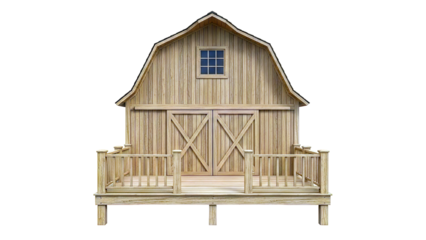 Wooden Barn with Gambrel Roof and Deck
