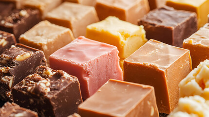 A colorful assortment of assorted fudge cubes in various flavors and textures