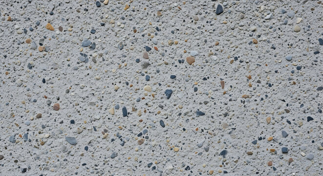 Grey Concrete Wall Texture with Embedded Colorful Pebbles and Stones - Rough Surface Background
