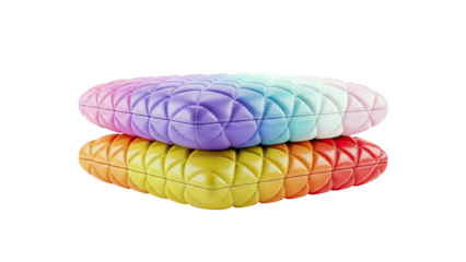 Two quilted pillows with rainbow gradient colors