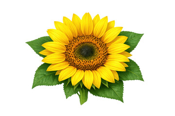 Fototapeta premium Sunflower with green leaves isolated on a transparent background, symbolizing summer, nature, and growth