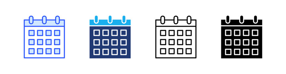 Calendar Multiple Style Icon Set Vector 