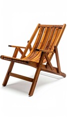 Wooden outdoor folding chair on white background