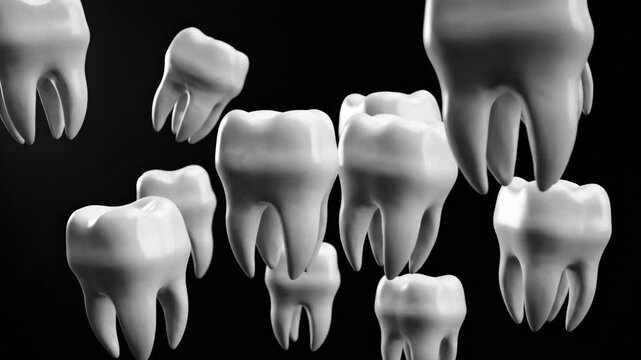 White teeth float against a black background