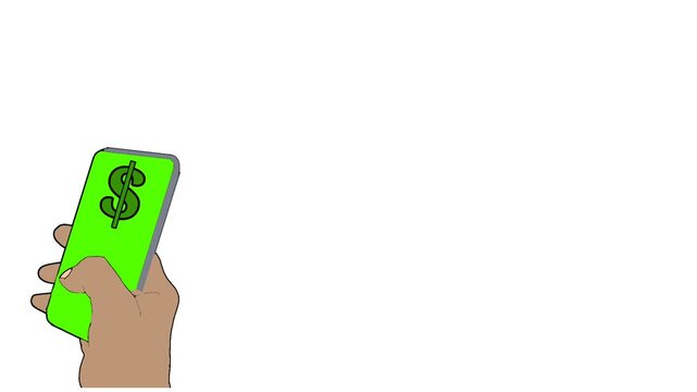 animated video with a white background, one of the functions of a mobile phone is to receive and send money