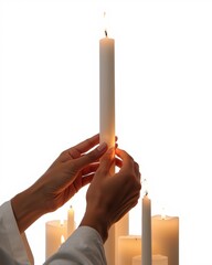 Lighting a candle in a serene setting