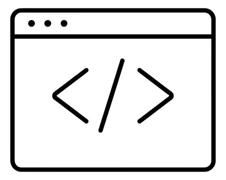 Minimal line art illustration of a browser window depicting coding for web development projects