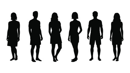 Silhouettes of people standing isolated on white background, Vector