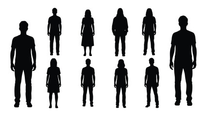 Silhouettes of diverse people isolated on white background, Vector