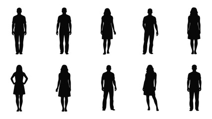 Silhouettes of people in various poses isolated on white background, Vector