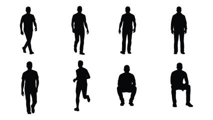 Various silhouettes of people in different poses isolated on white background, Vector
