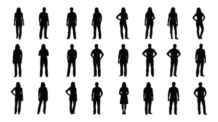 Silhouettes of diverse individuals isolated on white background, Vector